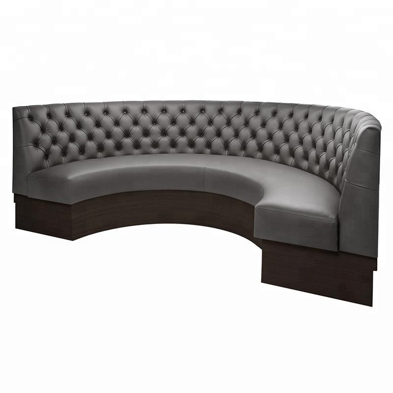 Costom leather or fabric retro studded u shape half round curved button restaurant wooden cafe booth sofa seating