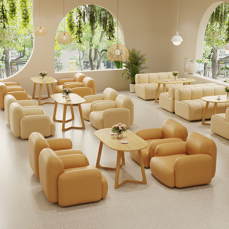 modern cute bistro bakery cafe kopitiam leather lounge sofa and  coffee table set for ice cream milk tea shop cafeteria