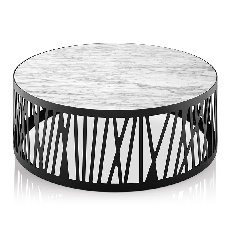 LC-040  Modern white round marble center coffee table with black metal leg for office and home or public space