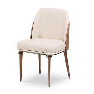 YC-AJ010 entry luxury wood and metal steel frarne french leather upholstered arm dining chair