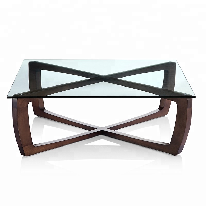 fancy korean modern fibre glass top wooden tea table furniture design with glass top