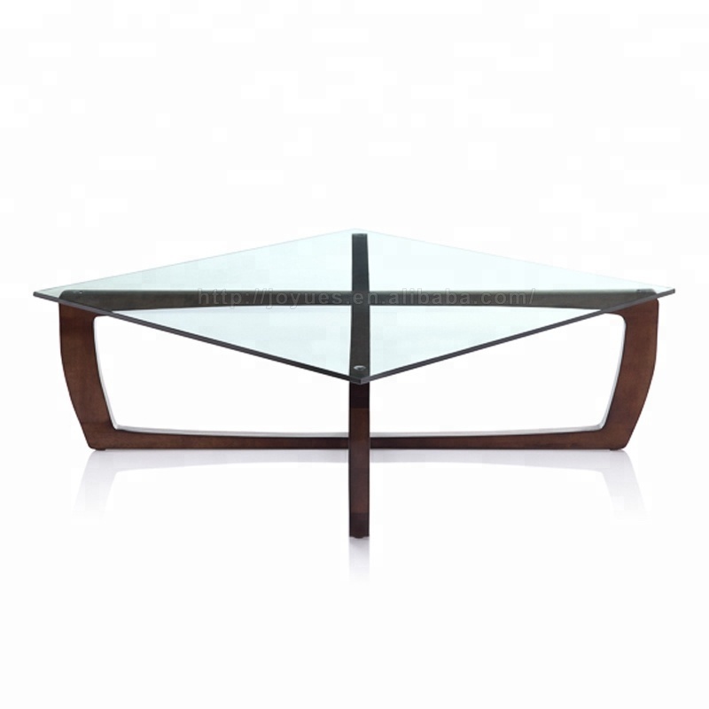 fancy korean modern fibre glass top wooden tea table furniture design with glass top