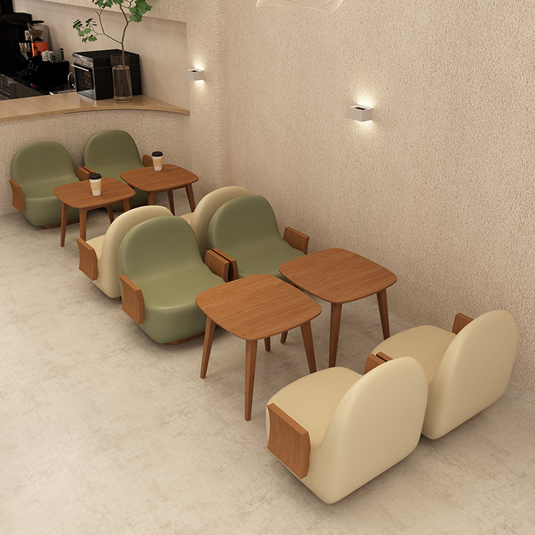 Lounge leather wooden cafe furniture chair and side coffee table for coffee ice cream shop taverna