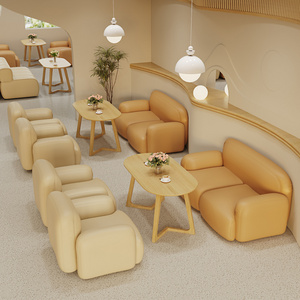 modern cute bistro bakery cafe kopitiam leather lounge sofa and  coffee table set for ice cream milk tea shop cafeteria