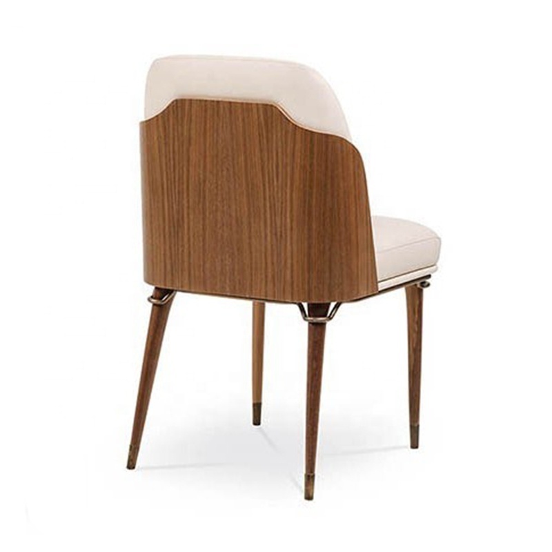 YC-AJ010 entry luxury wood and metal steel frarne french leather upholstered arm dining chair