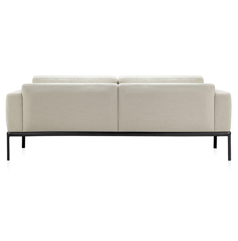 LS-077 3 seater white fabric upholstery black coated steel frame legs office resort sofa for manager executive office room