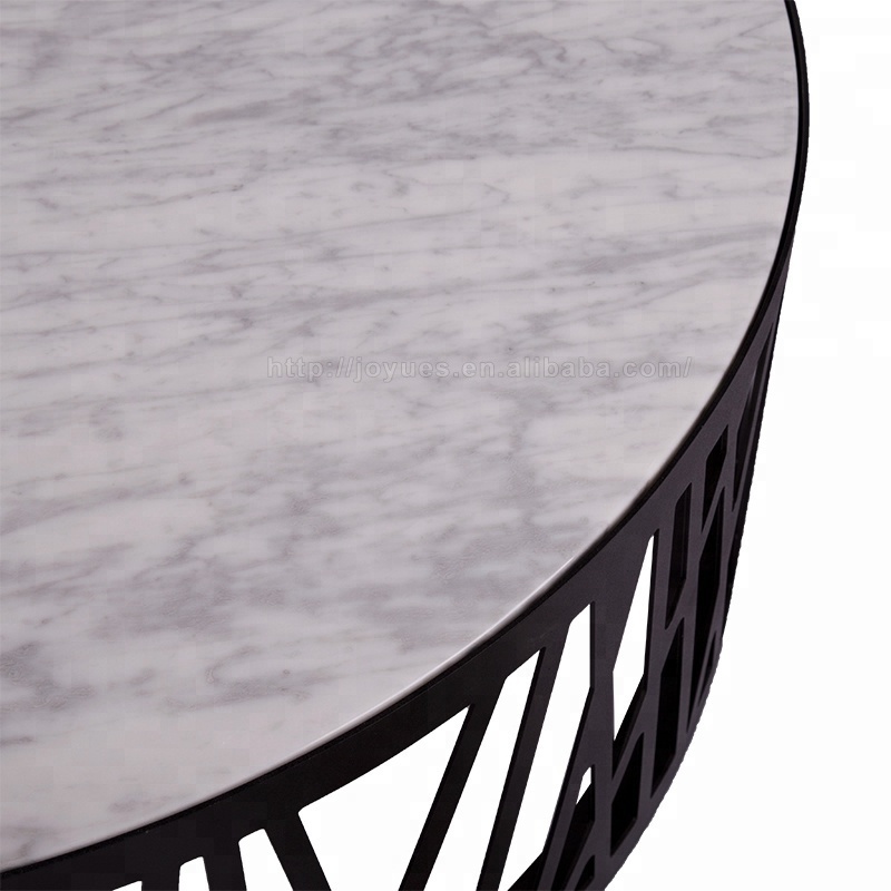 LC-040  Modern white round marble center coffee table with black metal leg for office and home or public space