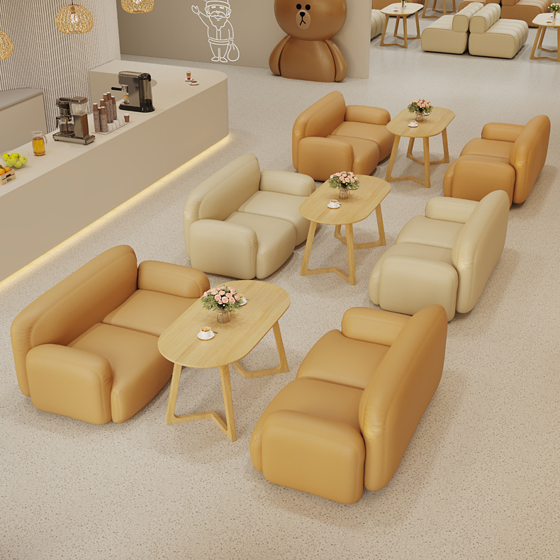 modern cute bistro bakery cafe kopitiam leather lounge sofa and  coffee table set for ice cream milk tea shop cafeteria