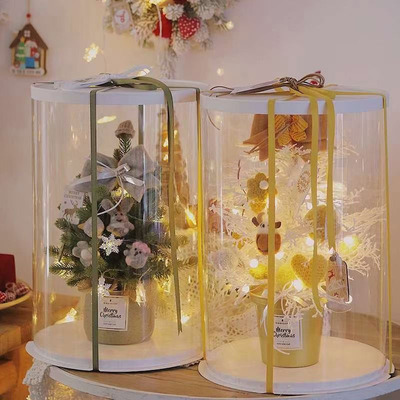 New design luxury round window PVC giant hug bucket round roses display box flower bouquet packaging box