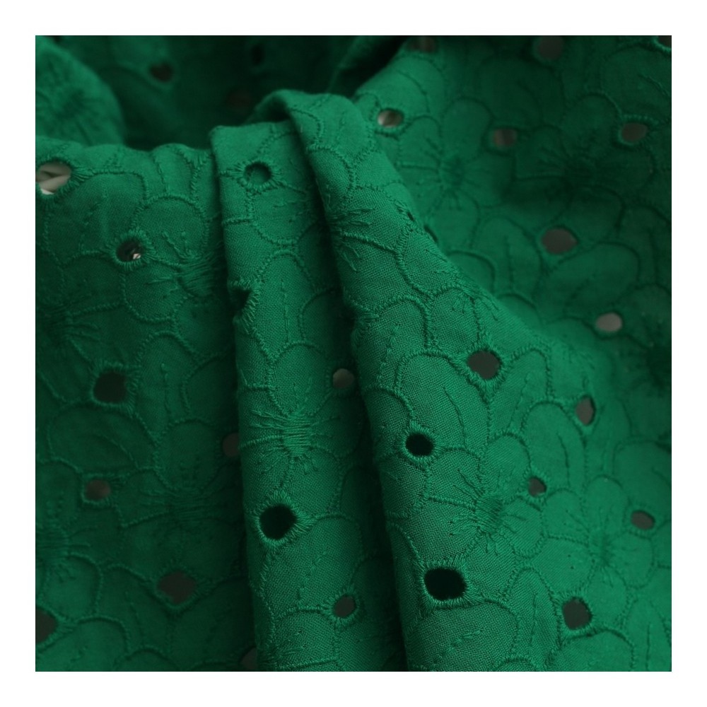 Cheap Factory Price Green 100% Cotton Embroidery Eyelet Lace Flower Fabric With Wholesale Price