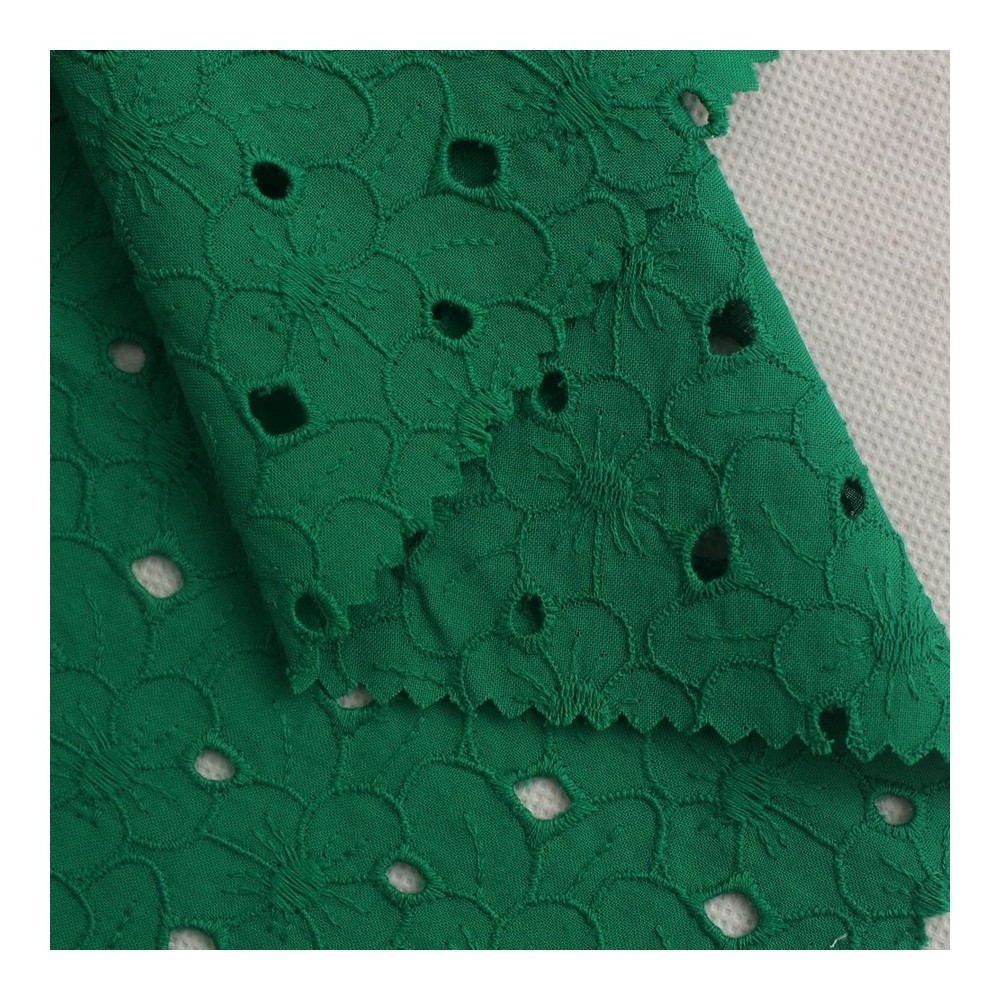 Cheap Factory Price Green 100% Cotton Embroidery Eyelet Lace Flower Fabric With Wholesale Price