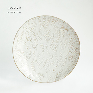 JOYYE  White Embossed Flower Pattern Porcelain Plate Ceramic Crockery Dinner Dishes  Flower Plates for Weddings