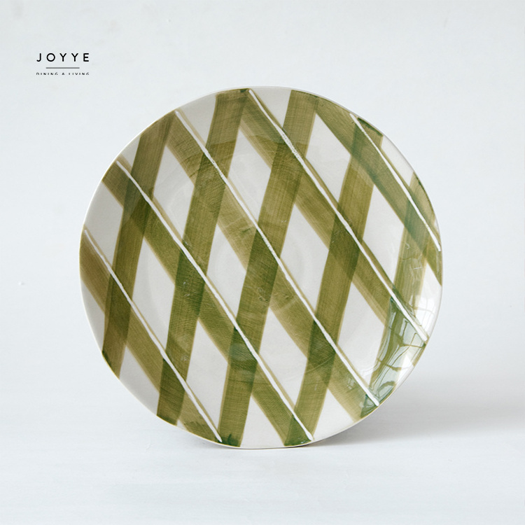 JOYYE Ceramic Under Glazed Hand painted Hand Drawn Green Lattice Dinnerware Dinner Plates For Autumn And Halloween