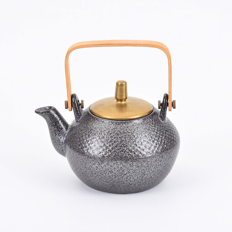 Joyye Luxury Glaze With Speckle Chinese Porcelain Tea Set Gold Plated Ceramic Teapot