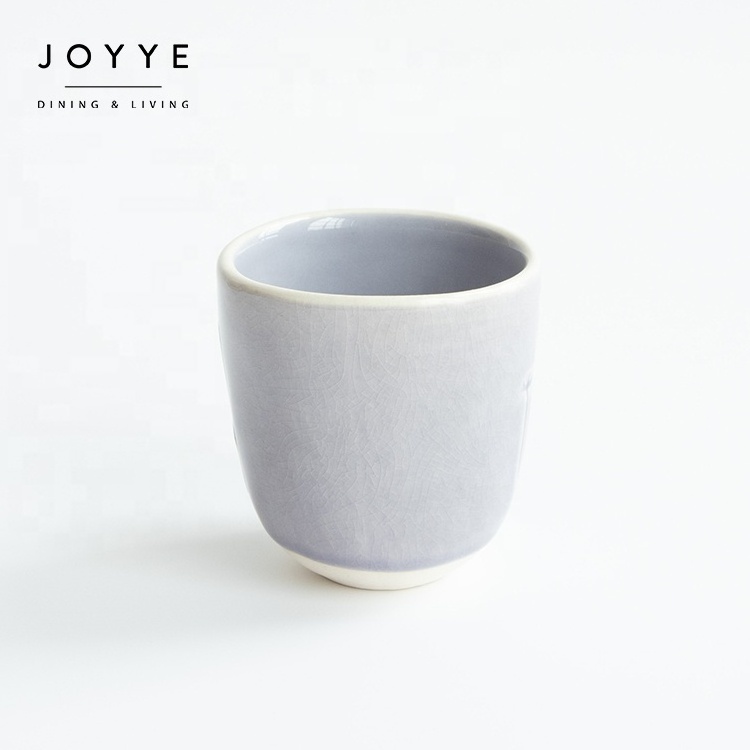 JOYYE high quality ceramic coffee cups without handles crackle debossed wild flower design ceramic tea cup