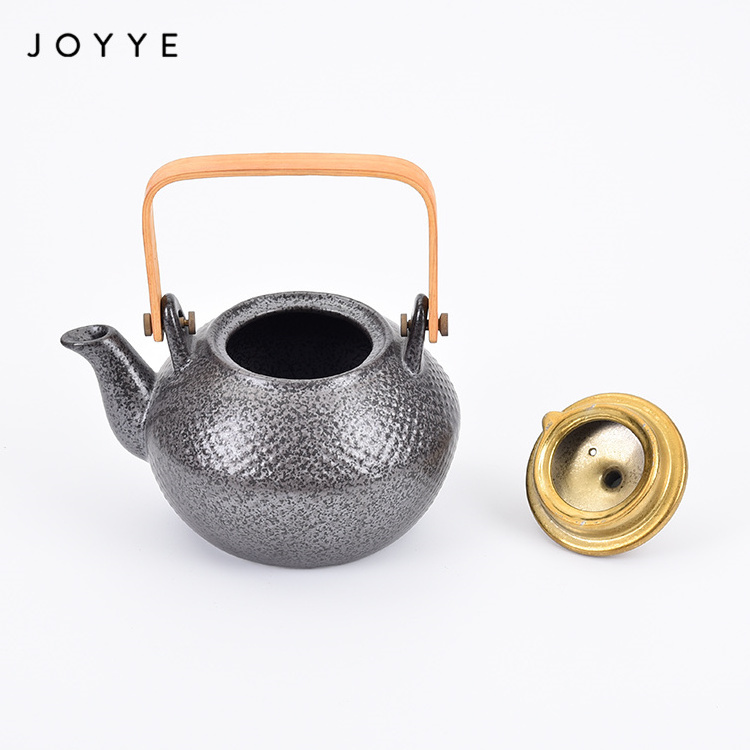 Joyye Luxury Glaze With Speckle Chinese Porcelain Tea Set Gold Plated Ceramic Teapot