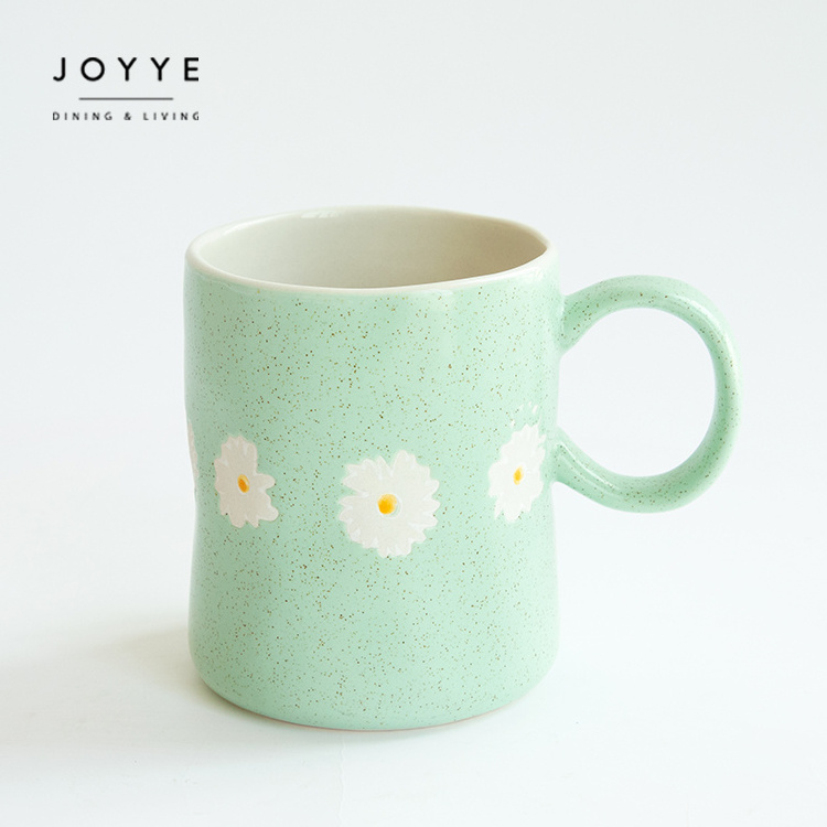 JOYYE Hand Painted Flower Colorful Ceramic Mugs Japanese Made Of Speckled Stoneware In Organic Shapes Mug Cups