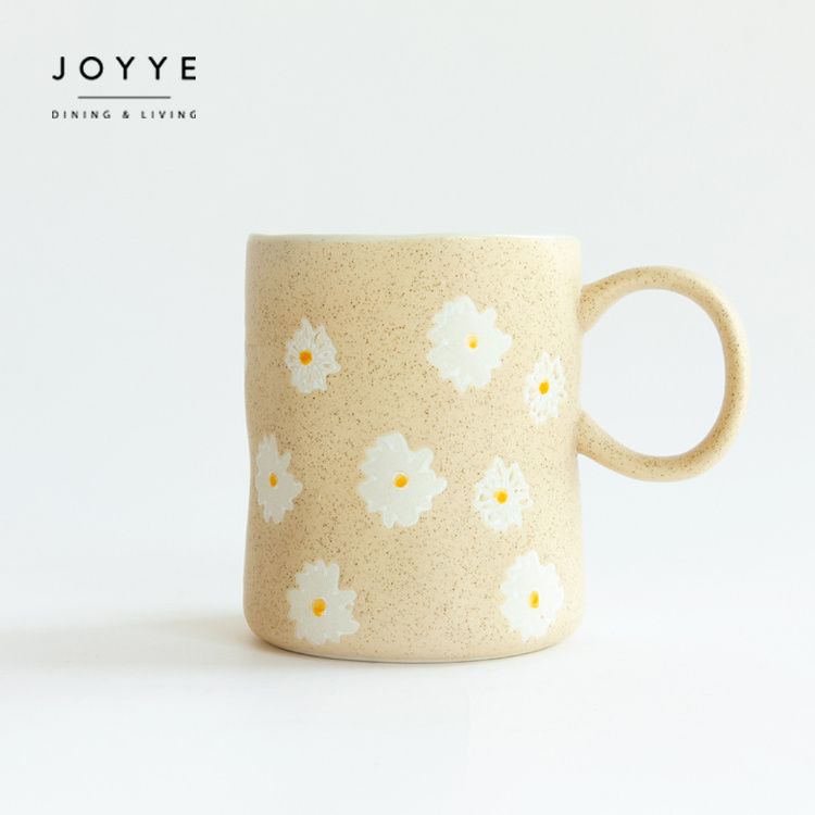 JOYYE Hand Painted Flower Colorful Ceramic Mugs Japanese Made Of Speckled Stoneware In Organic Shapes Mug Cups