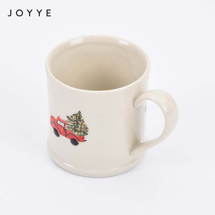 Joyye Custom Shape Mug Unique Transparent Glaze Embossed Pattern Car Truck Coffee Mug