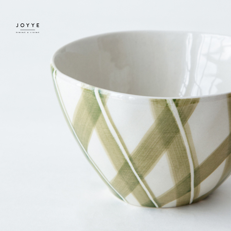 JOYYE Ceramic Under Glazed Hand painted Hand Drawn Green Lattice Dinnerware Dinner Plates For Autumn And Halloween