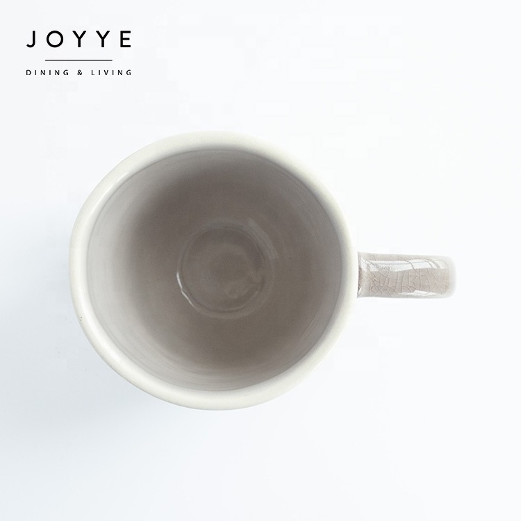 JOYYE wholesale high quality ceramic coffee tea mug custom logo stoneware crackle debossed wild flower design cup mug