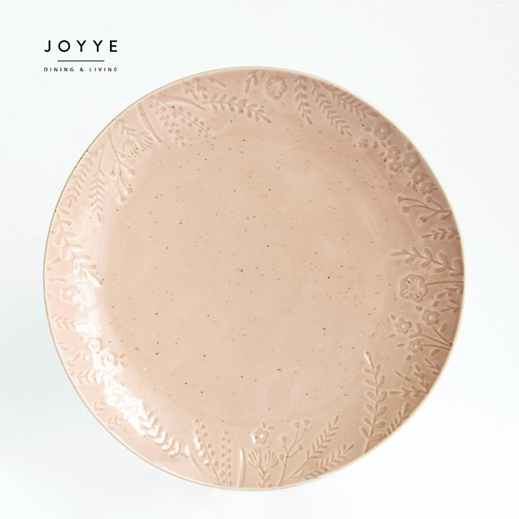 JOYYE  White Embossed Flower Pattern Porcelain Plate Ceramic Crockery Dinner Dishes  Flower Plates for Weddings