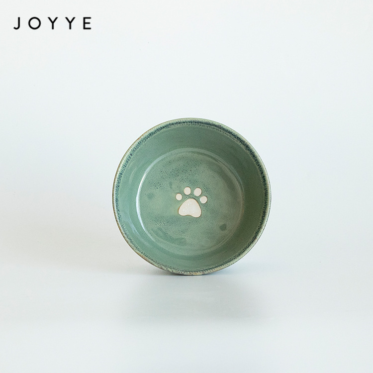 Joyye Hand Paint Ceramic Cat Dog Pet Bowl Non Slippery Reactive Glaze 600ml Pet Feeder Bowl