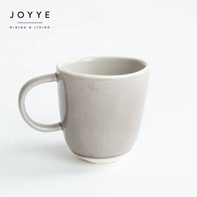 JOYYE wholesale high quality ceramic coffee tea mug custom logo stoneware crackle debossed wild flower design cup mug