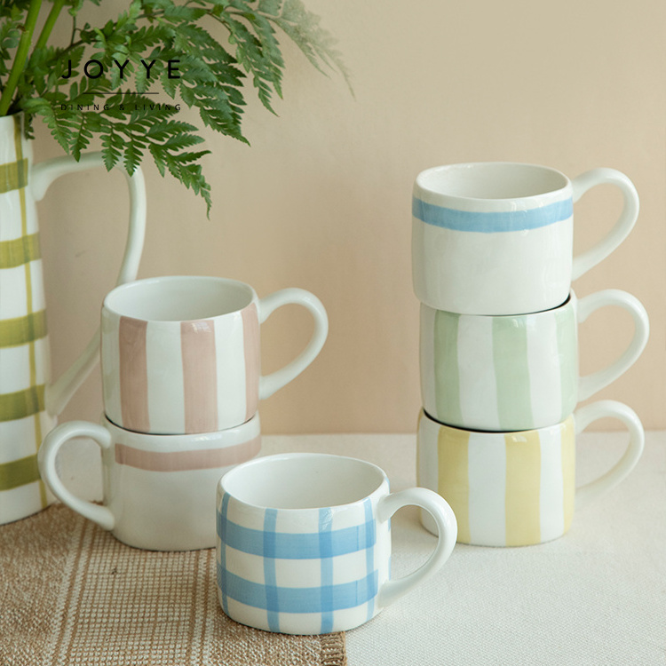 Joyye Nordic Chic Pure Line Hand Painted Ceramic Drinkware Set Stoneware Mugs Coffee Cup Set