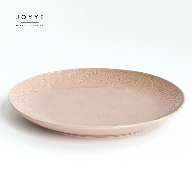 JOYYE  White Embossed Flower Pattern Porcelain Plate Ceramic Crockery Dinner Dishes  Flower Plates for Weddings