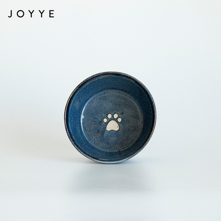 Joyye Hand Paint Ceramic Cat Dog Pet Bowl Non Slippery Reactive Glaze 600ml Pet Feeder Bowl