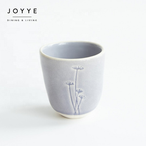 JOYYE high quality ceramic coffee cups without handles crackle debossed wild flower design ceramic tea cup