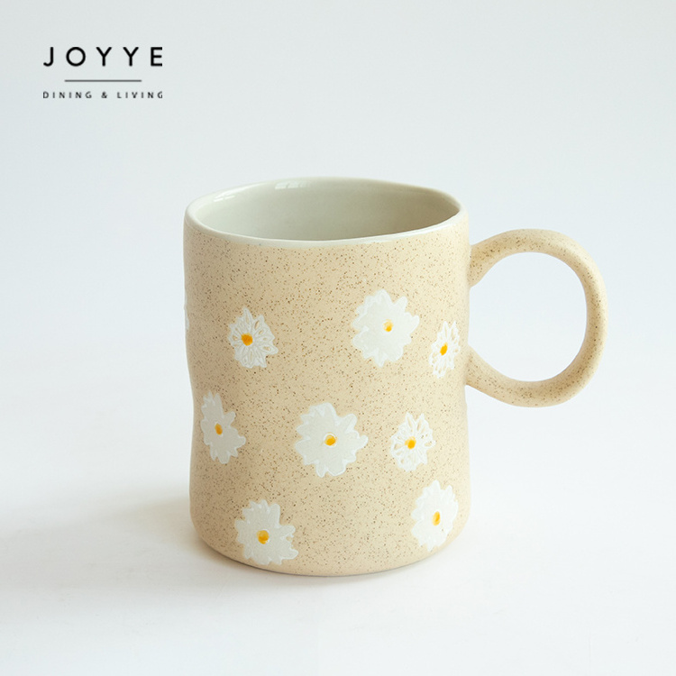 JOYYE Hand Painted Flower Colorful Ceramic Mugs Japanese Made Of Speckled Stoneware In Organic Shapes Mug Cups