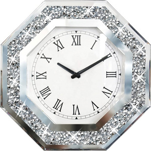 Octagon Mirror Glass Clock Cute Diamond 12 inch Non Ticking Clock for Wall decor   Perfect Home Decor for Bedroom