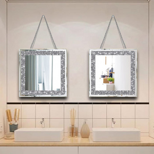 Wall Mirrors, Crush Diamond Mirrors Wall Decor, Silver Decorative Mirrors for Living Room Decor