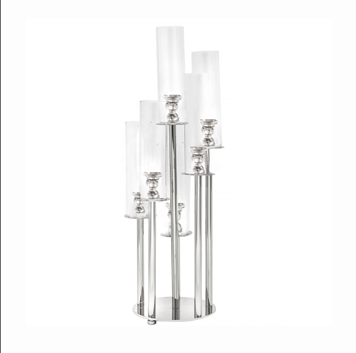 7 Arms Clear Crystal Cluster Round Candelabra, Pillar Candle Holders with Mirror Base - Perfect for Birthdays