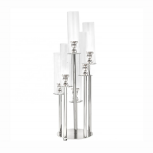 7 Arms Clear Crystal Cluster Round Candelabra, Pillar Candle Holders with Mirror Base - Perfect for Birthdays