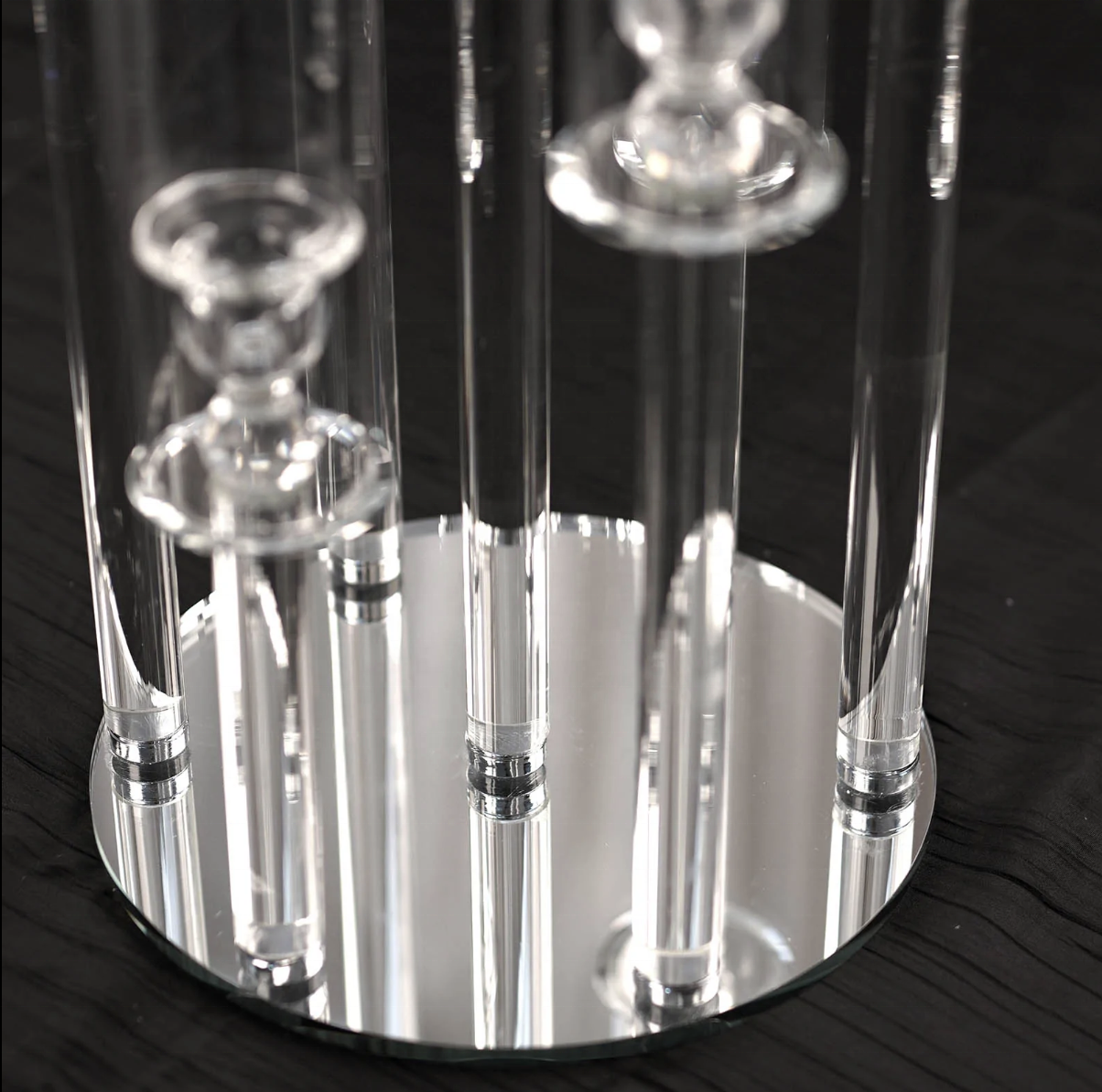 7 Arms Clear Crystal Cluster Round Candelabra, Pillar Candle Holders with Mirror Base - Perfect for Birthdays