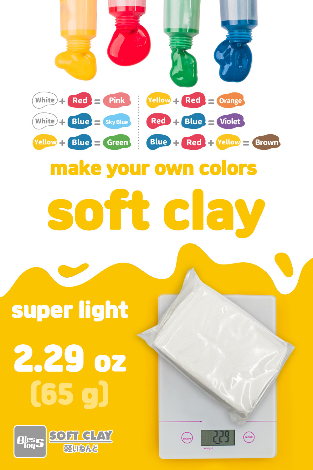 Soft clay White for Slime Supplies 65g DIY modeling clay soft paper clay make model figure BLESS TOYS Made in JAPAN