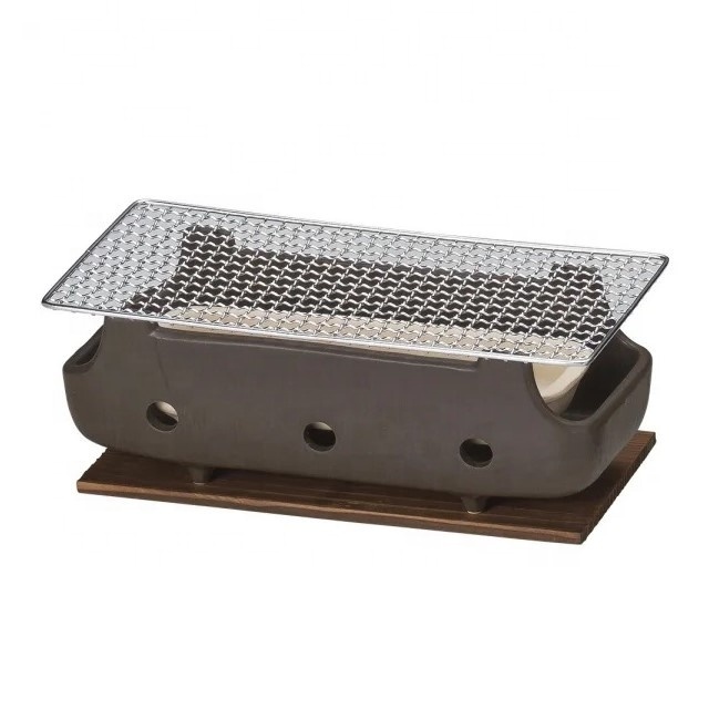 Japanese Grillware Banko Ware Ceramic Hibachi Konro Grill Slow, Even Heating Ise Water Charcoal Grill Rectangular