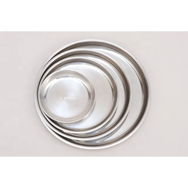 Reusable Brushed Metal Classic Style Camping Plate for Kids, Men, Women 18-8 Stainless Steel Round Plate