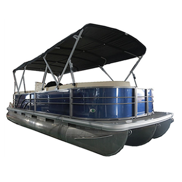 Curved bow highly-polished stainless trim mini small house pontoon boat