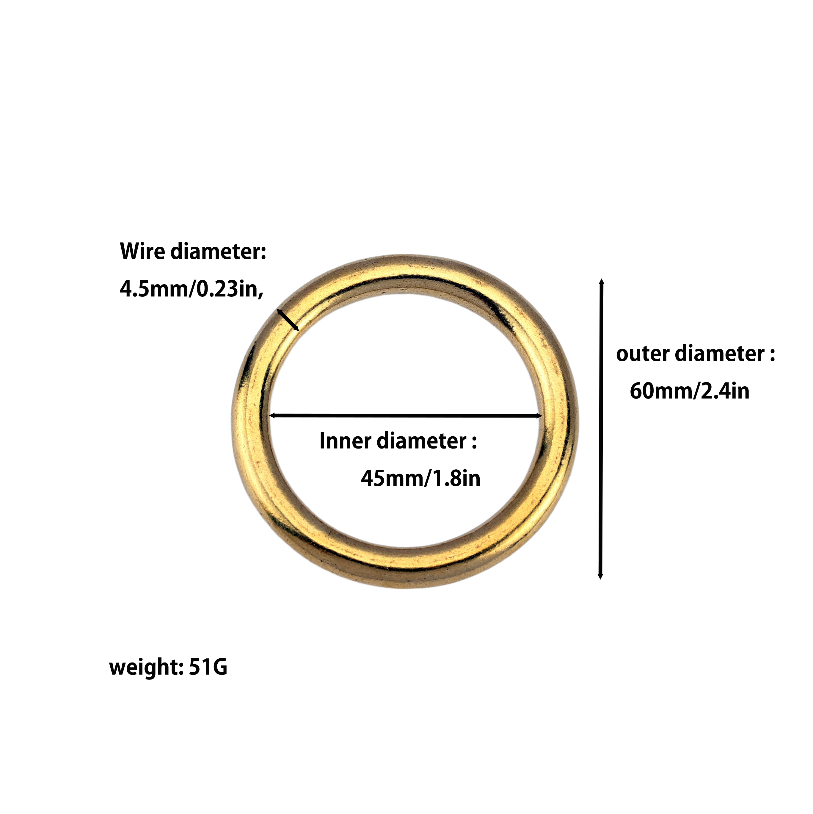 Made in japan casting Brass O-Rings 45*6mm Leathercraft DIY For Jewelry, Handbag, Strapping, Webbing