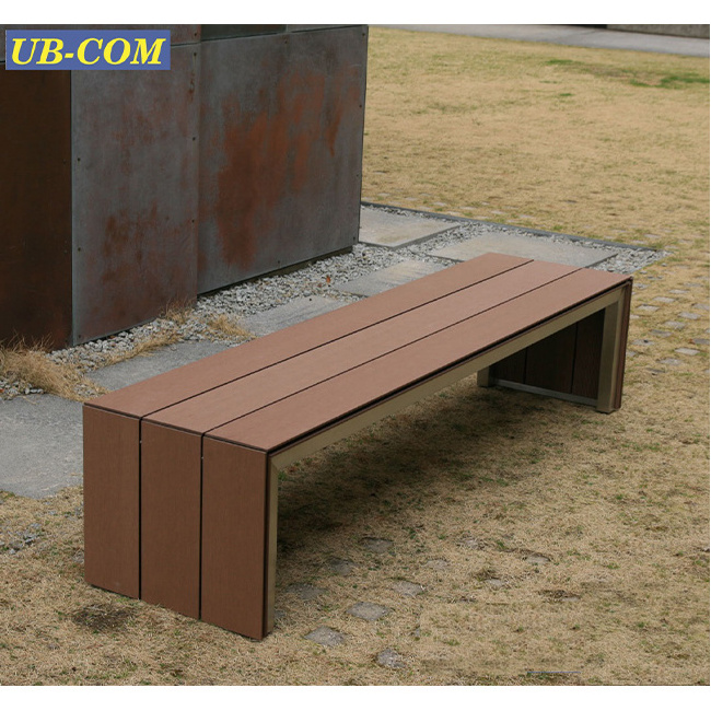 Stainless Steel Frame UB-RE071WP Simple Outdoor Bench Design Recycled Wood Furniture