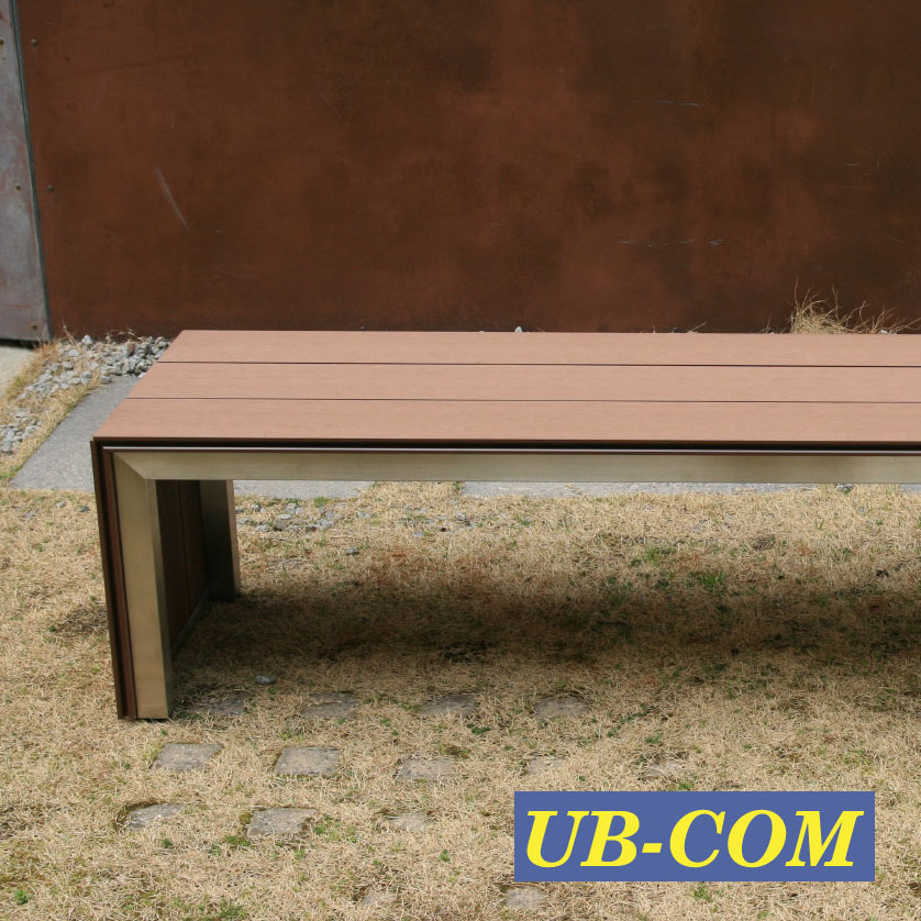 Stainless Steel Frame UB-RE071WP Simple Outdoor Bench Design Recycled Wood Furniture