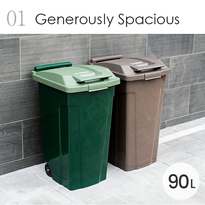 Wheeled Outdoor Plastic Garbage Can with Attached Snap Lock Lid