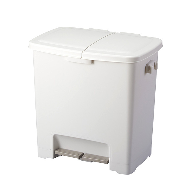 45L Dual Compartment Trash Can Plastic Kitchen Trash Can with Lid and Foot Pedal Garbage Can Recycling Bin White