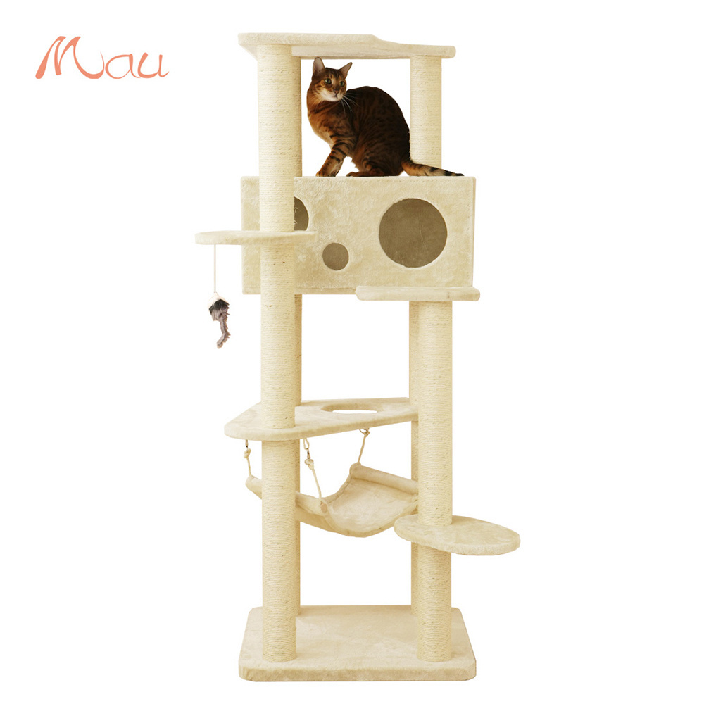 Japan indoors cat tree tower pink with 3 hammock and scratching posts