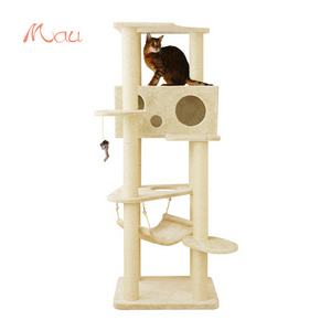 Indoors scratching poles supported tree pet cat toys tower with hammock