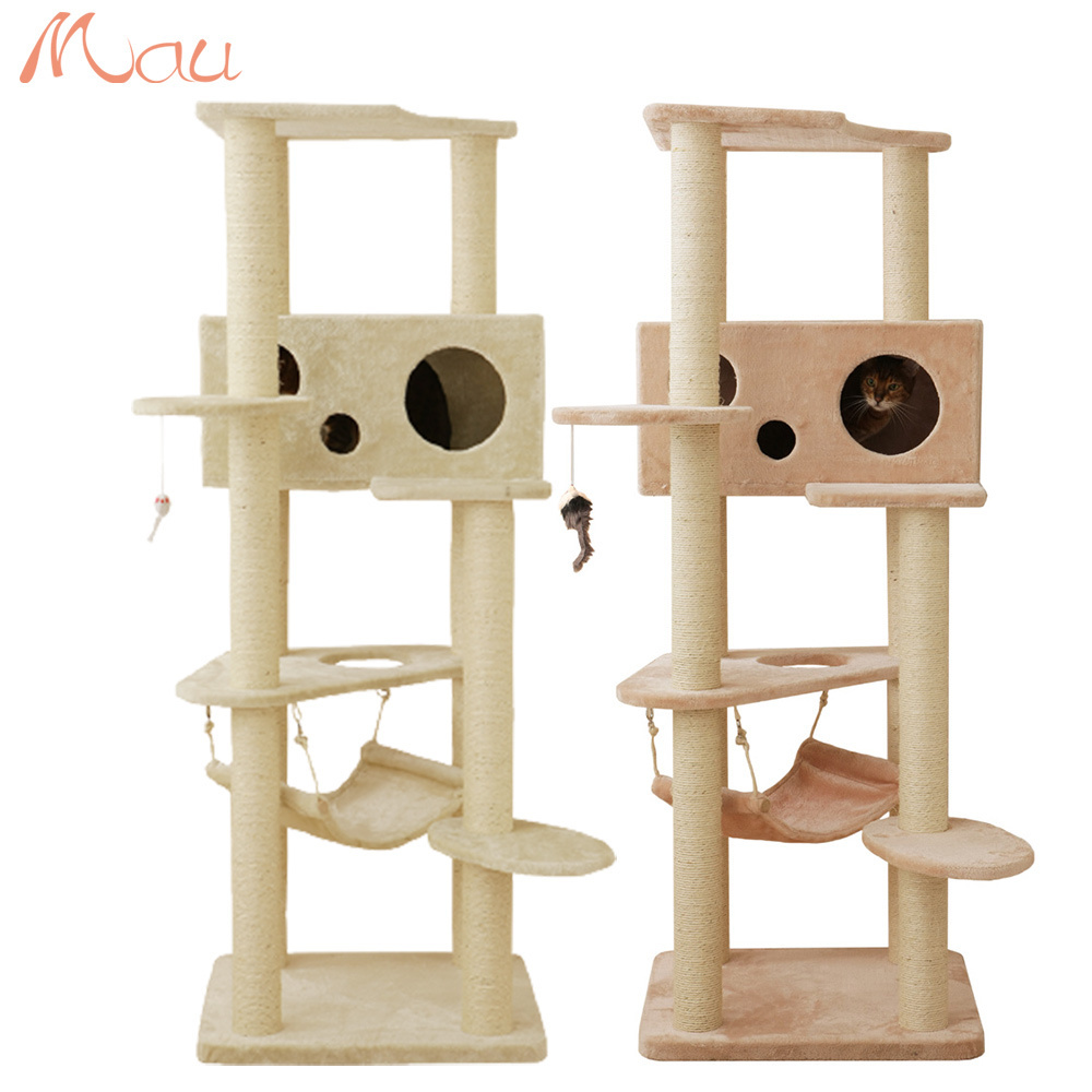 Japan indoors cat tree tower pink with 3 hammock and scratching posts